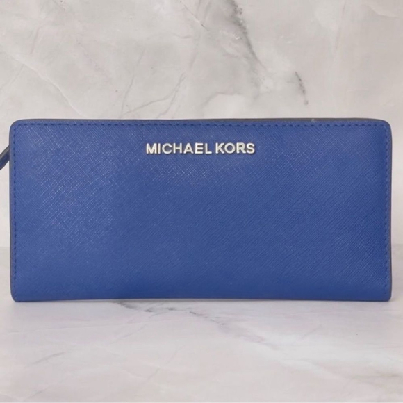 Michael Kors Lg Card Case Carryall Wallet Sapphire Blue - Picture 1 of 10